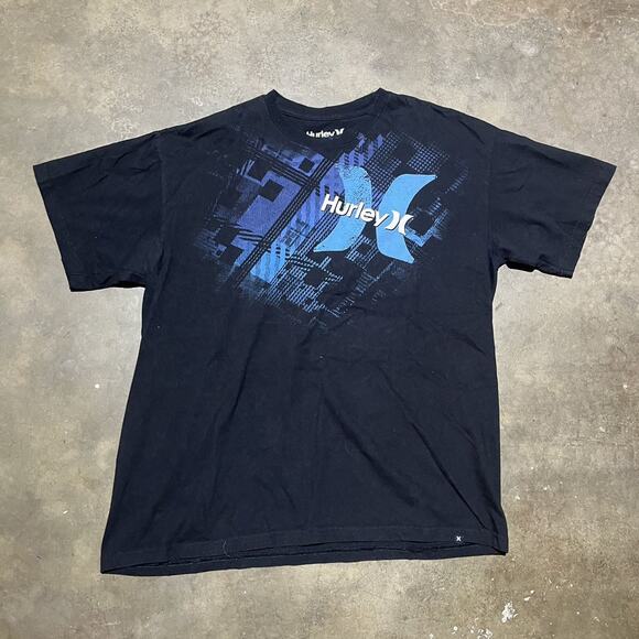 Vintage Y2k Hurley Black/Blue Grunge Logo T-Shirt - Picture 1 of 3